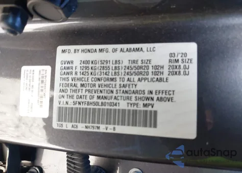 2020 Honda Passport Awd Ex-L from USA, damaged, VIN 5FNYF8H50LB010341